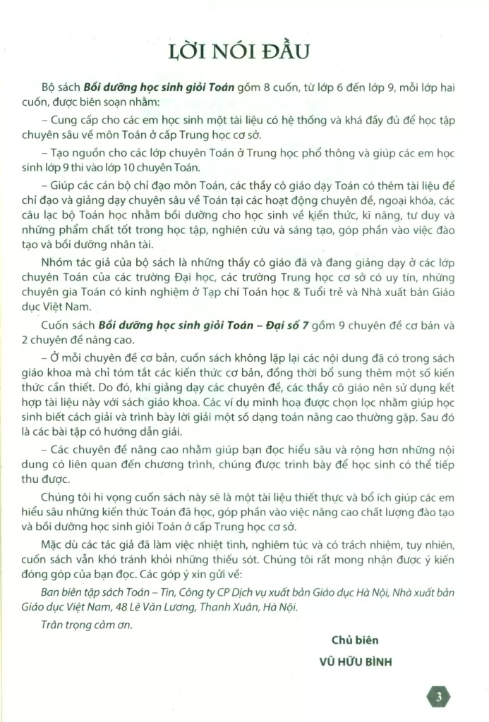 BỒI DƯỠNG HỌC SINH GIỎI TOÁN LỚP 7 - ĐẠI SỐ (Dùng cho các bộ SGK mới)